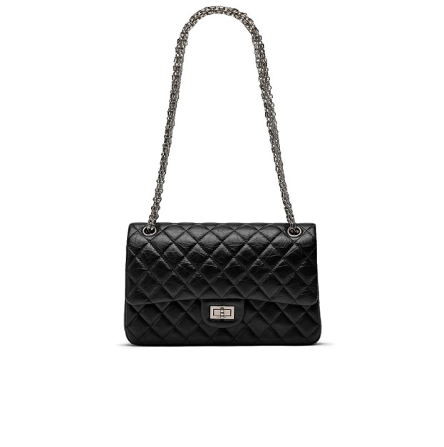 Chanel 2.55 Reissue Double Flap Leather Bag Black Silver F82554 D75896 CC858