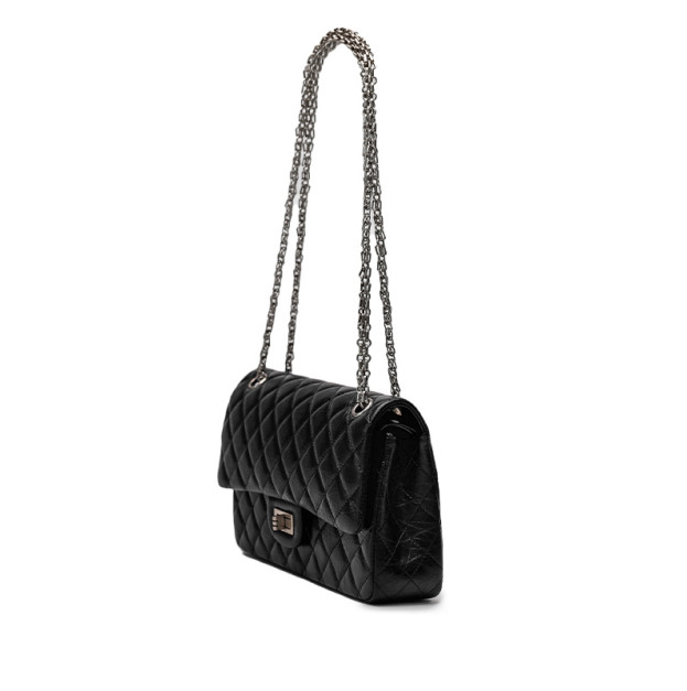 Chanel 2.55 Reissue Double Flap Leather Bag Black Silver F82554 D75896 CC858