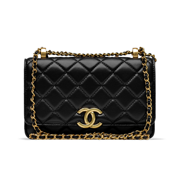 Сумка Chanel Calfskin Quilted Perfect Fit Wallet On Chain Black Gold F82554 D59385 СВ656