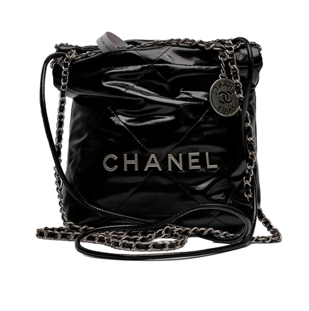 Chanel Black Quilted Calfskin Mini 22 Bag Silver Hardware P88501 P22369 PB990