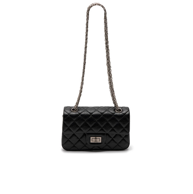 2.55 Reissue Double Flap Leather Bag Black Silver F82554 D76096 SL960