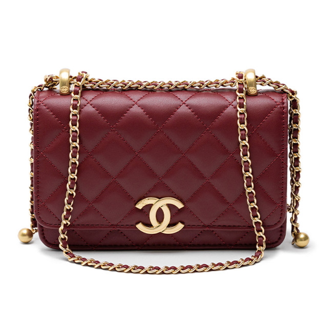 Сумка Chanel Calfskin Quilted Perfect Fit Wallet On Chain Burgundy Gold F82554 D59390 CB850