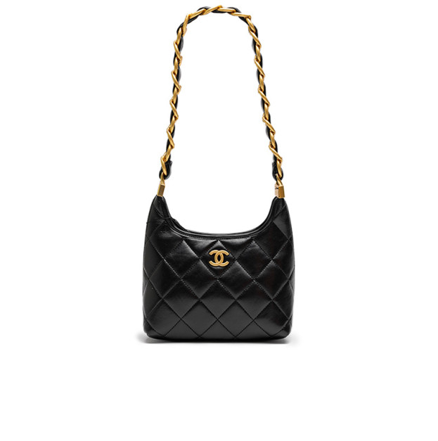 Сумка Chanel Small Hobo Bag Shiny Lambskin Gold-Tone Metal Black F82554 F84856 VX756