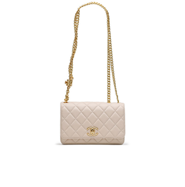 Chanel Calfskin Quilted Perfect Fit Wallet On Chain Beige Gold F36901 D68049 ZL006