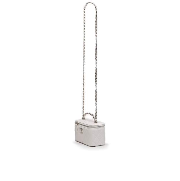 Chanel Classic White Lambskin Pearl Crush Vanity Bag Silver B77890 F56480 WH630