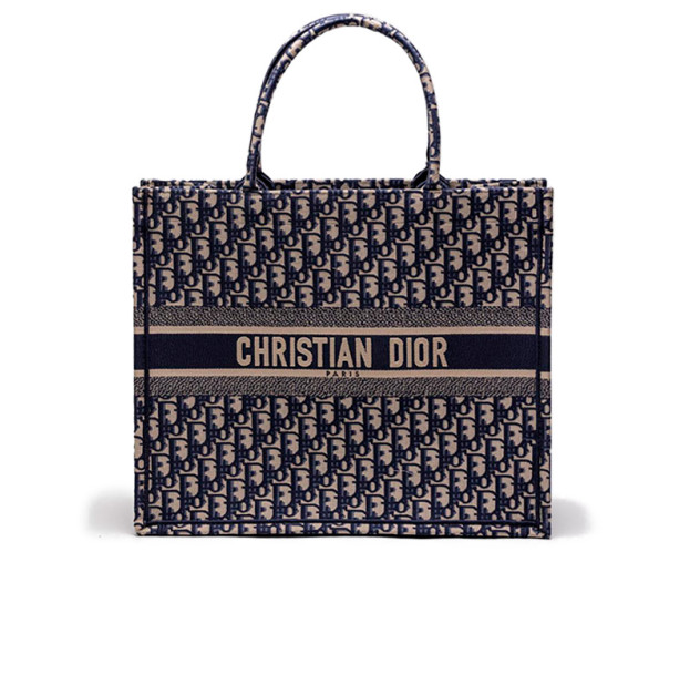 Dior Large Book Tote Ecru and Blue Dior Oblique Embroidery M0565OFVG-T300