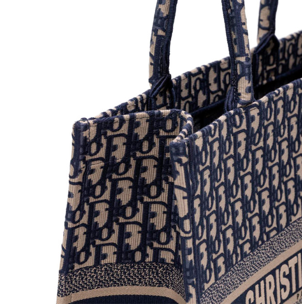 Dior Large Book Tote Ecru and Blue Dior Oblique Embroidery M0565OFVG-T300