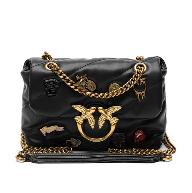 Black Quilted Leather Love Mini Puff Pins Bag OK22BLO5P8