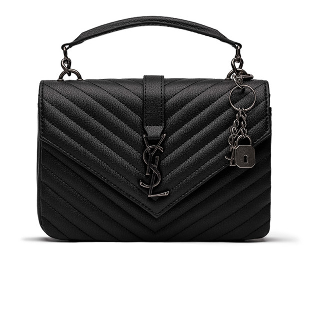 Bag Yves Saint Laurent College Medium in Quilted Leather Black Silver 443380EES3A7009