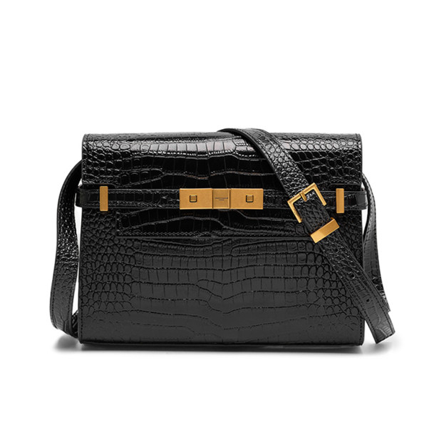 Сумка Manhattan Medium Leather Shoulder Bag Black Croco 443050PQC4R9780