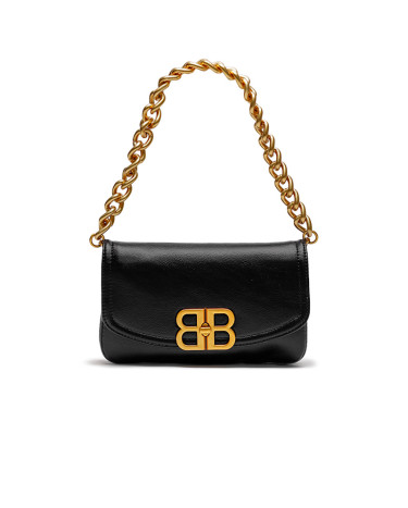 Balenciaga Small Flap Leather Bag Black Gold 5939369JFDF7500