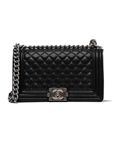 Chanel Medium Boy Black Silver Caviar Bag F48654 B77825 CC879