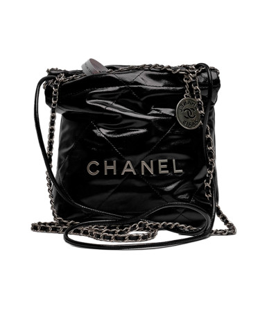 Chanel Black Quilted Calfskin Mini 22 Bag Silver Hardware P88501 P22369 PB990