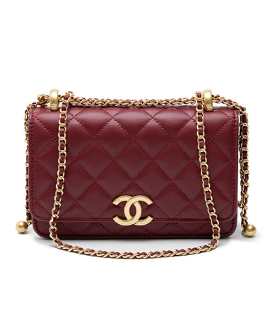 Сумка Chanel Calfskin Quilted Perfect Fit Wallet On Chain Burgundy Gold F82554 D59390 CB850