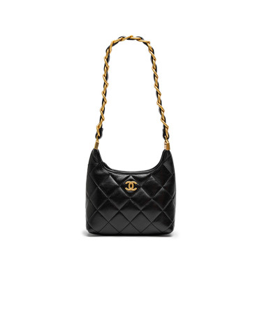 Chanel Small Hobo Bag Shiny Lambskin Gold-Tone Metal Black F82554 F84856 VX756