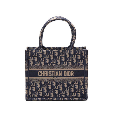 Dior Small Book Tote Ecru and Blue Dior Oblique Embroidery M0565OFVG-T225