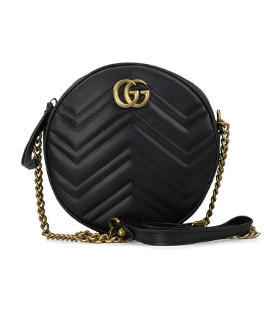 Сумка Gucci Mini Bolso De Hombro Redondo Negro Matelasse GG Marmont 186070 MBDHR 8690