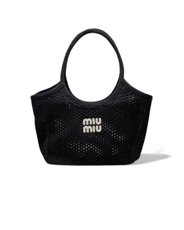 Miu Miu Raffia And Linen Tote Bag Black 5BC125 E66 F5510 X RER