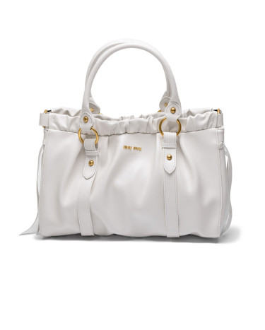 Cream Vitello Lux Leather Gathered Tote 5BC125 Q70 V7474 O WHT