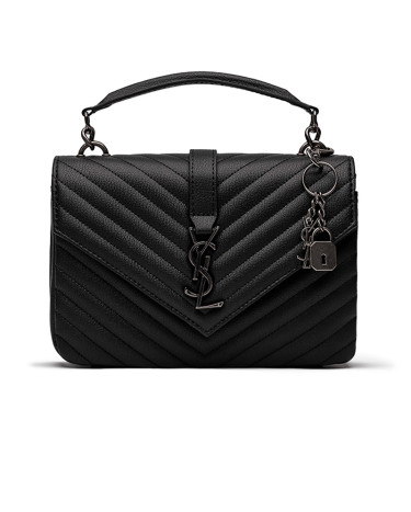 Bag Yves Saint Laurent College Medium in Quilted Leather Black Silver 443380EES3A7009