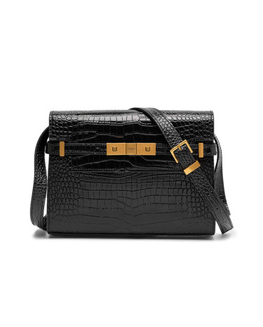 Сумка Manhattan Medium Leather Shoulder Bag Black Croco 443050PQC4R9780