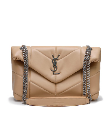 Bag Puffer Small in Nappa Leather Beige Silver Chain 443050ZSS2U9060